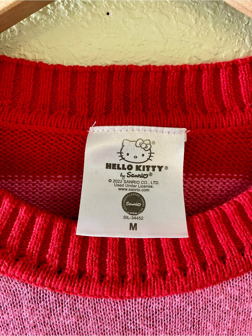 Hello Kitty Pink and Red Striped Crewneck Sweater - Picture 3 of 3